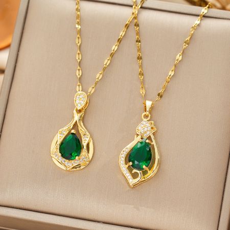 Picture of "Sophisticated" Green Waterdrop Zircon Necklace