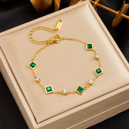 Picture of "Emerald Glow" Gold-Plated Square Rhinestone Bracelet