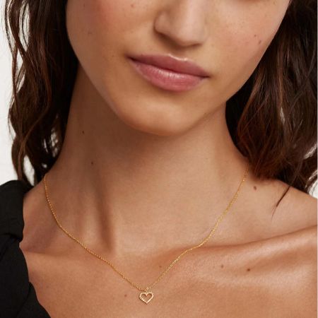 Picture of "Hollow Heart" Full Diamond 925 Silver Pendant Necklace