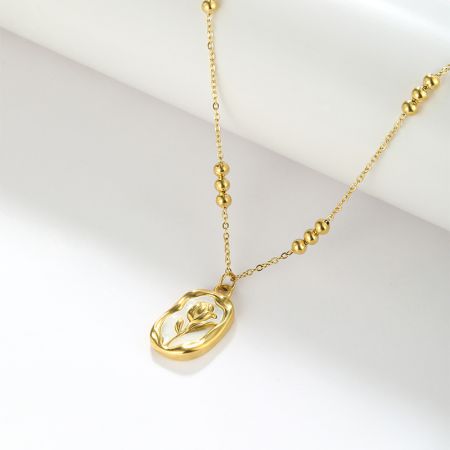 Beaded Chain & Rose Pendant