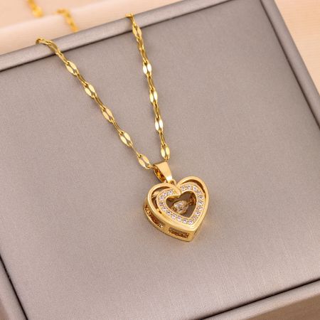 Picture of "Double-Layer Love" Titanium Steel Heart Necklace