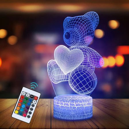 Picture of 3D Teddy Bear Acrylic LED Night Light with Remote and Touch Control