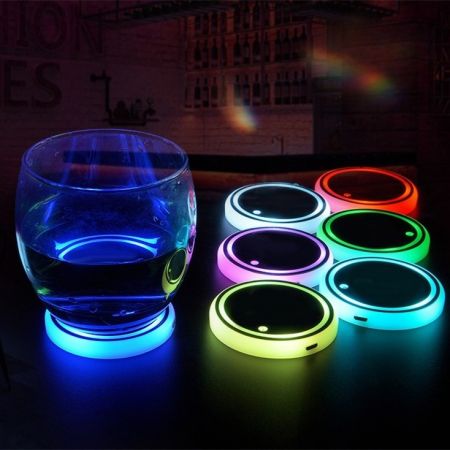 Picture of LED Light-Up Car Cup Holder Coaster with USB Rechargeable Ambient Light