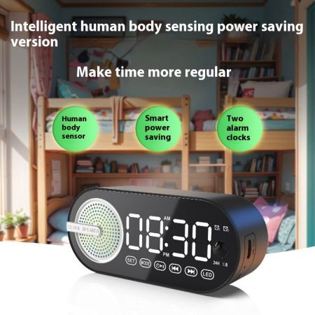 Picture of Bluetooth Portable Alarm Clock with Dual Alarms and Human Sensor